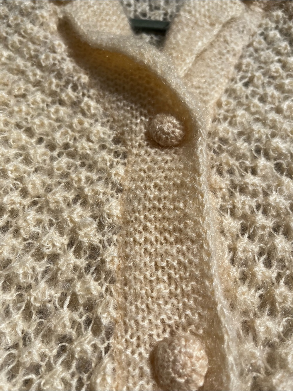 RARE! Vintage 60s Cream Mohair Wool Open-Knit Slouchy Retro Cardigan Sweater L - Picture 13 of 15